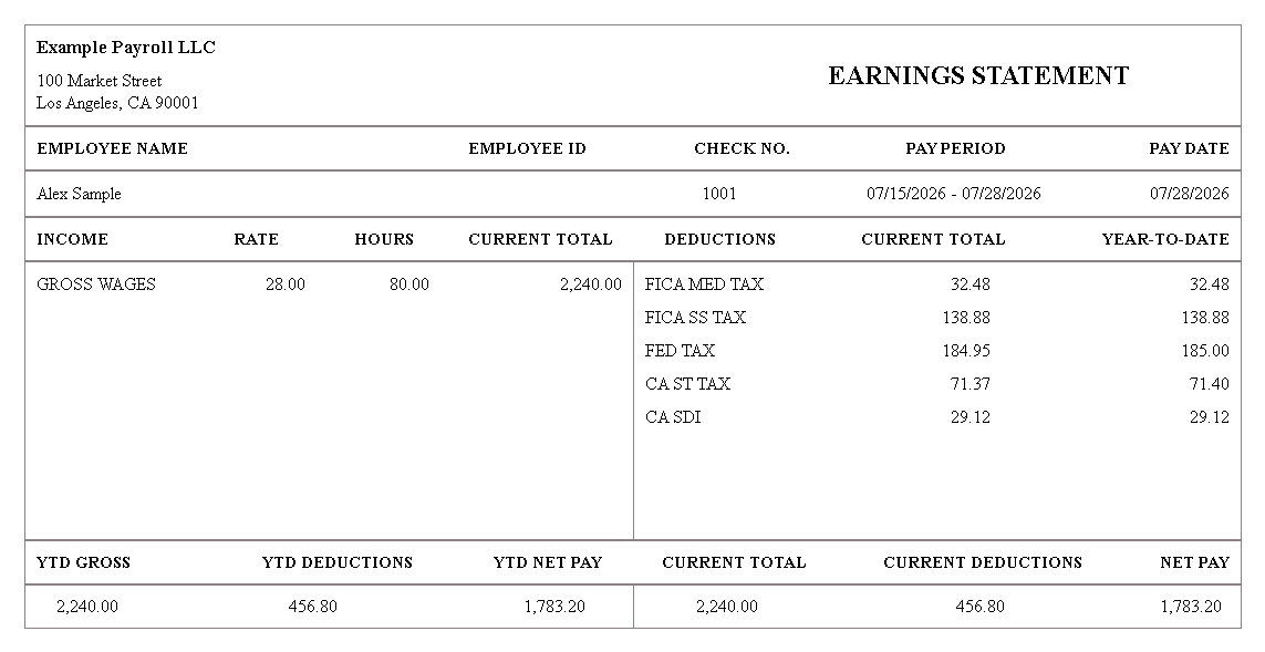 Short Blue pay stub template preview