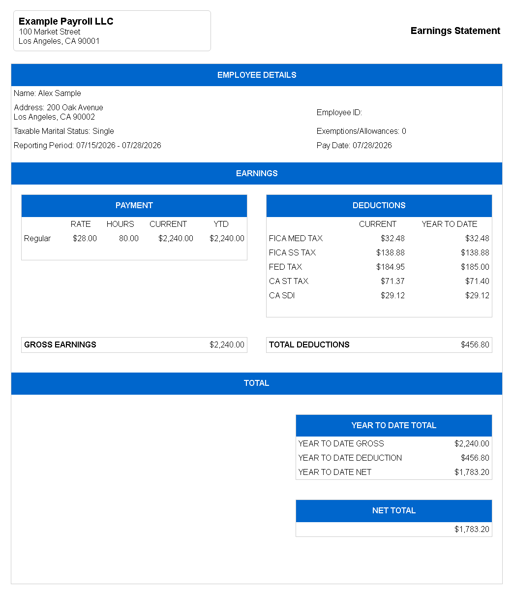 Executive Summary pay stub template preview